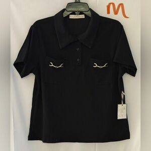 Black Polo Shirt with Embellishments
